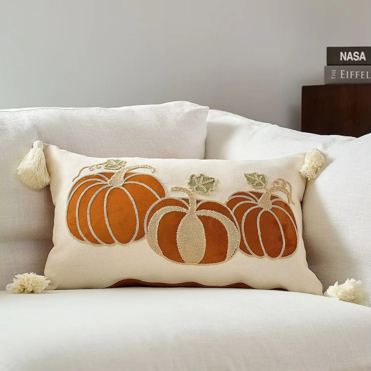 Pumpkin Tufted Velvet Throw Pillow Cover - Autumn Design