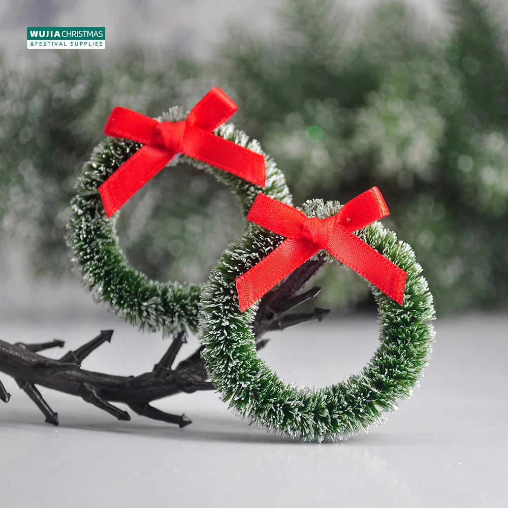 12pcs Christmas Wreath with Bow Tree Decor Mini Door Garland Hanging