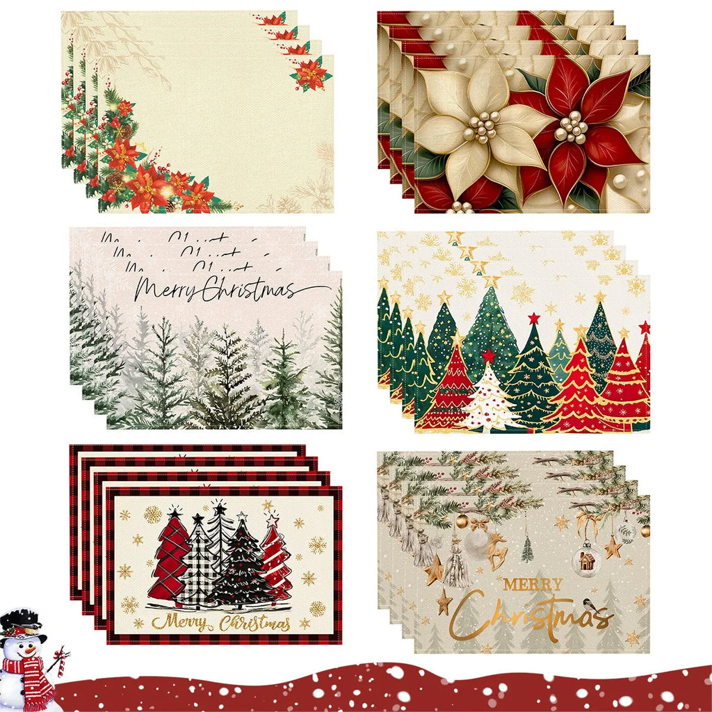 Linen Christmas Tree Placemats - Set of 4
