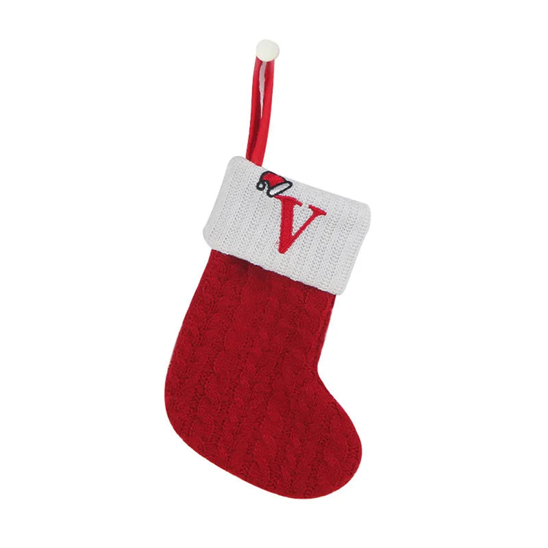 Christmas Socks Knitting Snowflake Letter Stocking