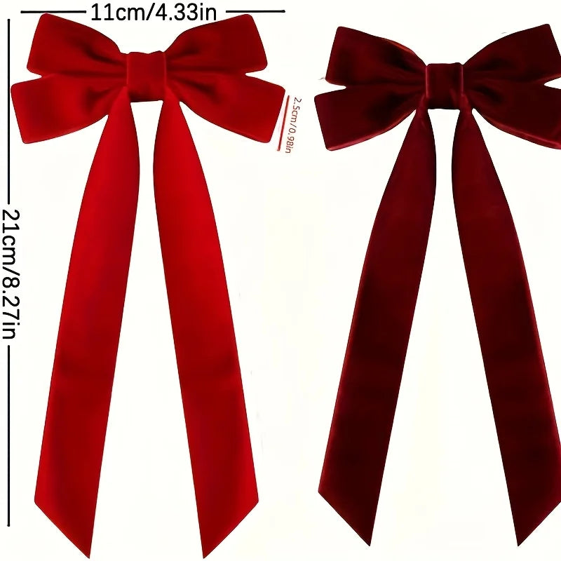 10 Red Velvet Christmas Tree Bows - Glossy Finish