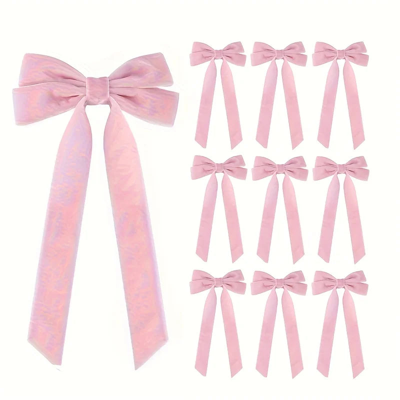 10 Red Velvet Christmas Tree Bows - Glossy Finish