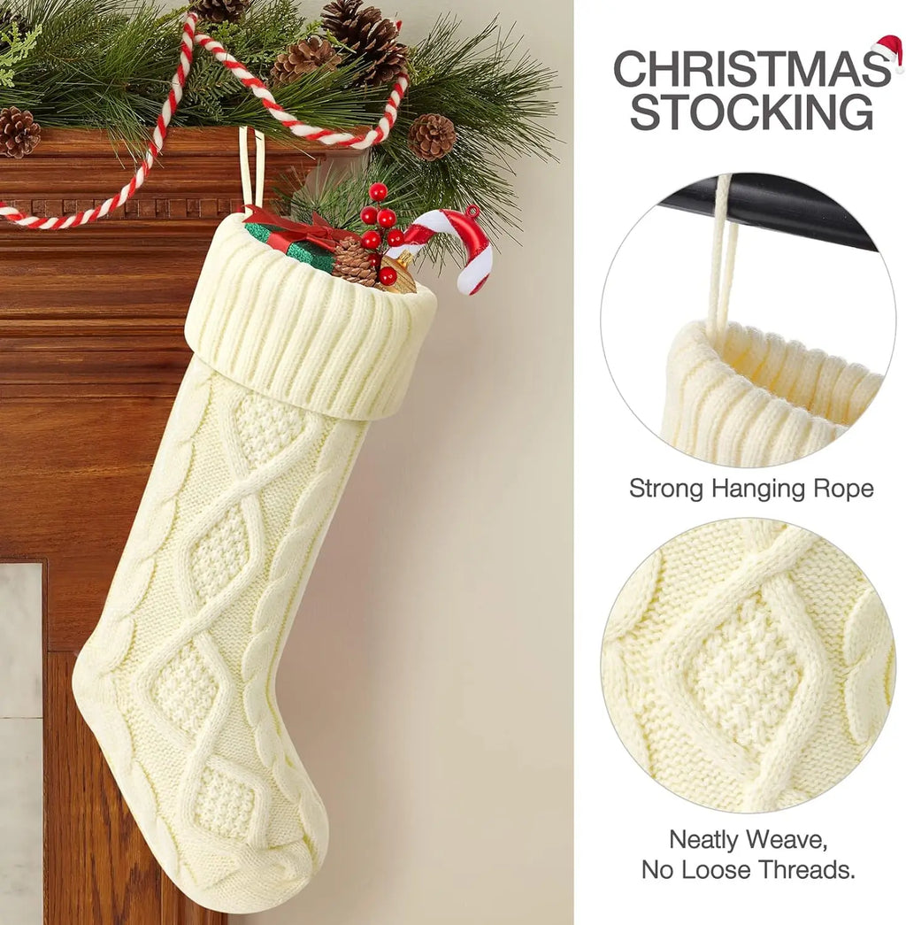Large Cable Knit Christmas Stocking for Kids