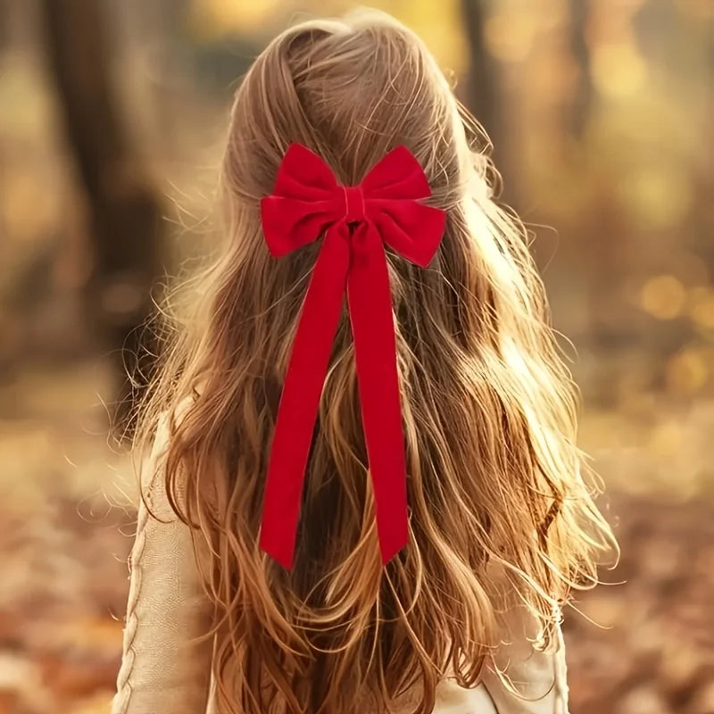 10 Red Velvet Christmas Tree Bows - Glossy Finish