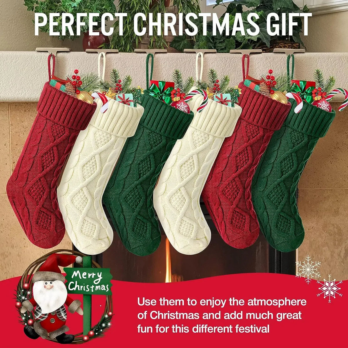 Large Cable Knit Christmas Stocking for Kids