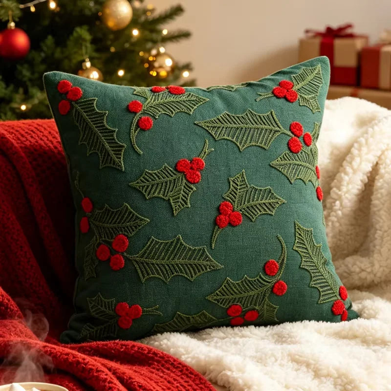 Embroidered Merry Christmas Throw Pillow Case Cover