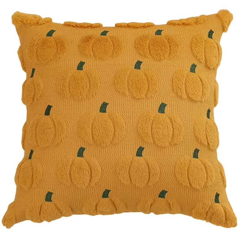 Pumpkin Tufted Velvet Throw Pillow Cover - Autumn Design