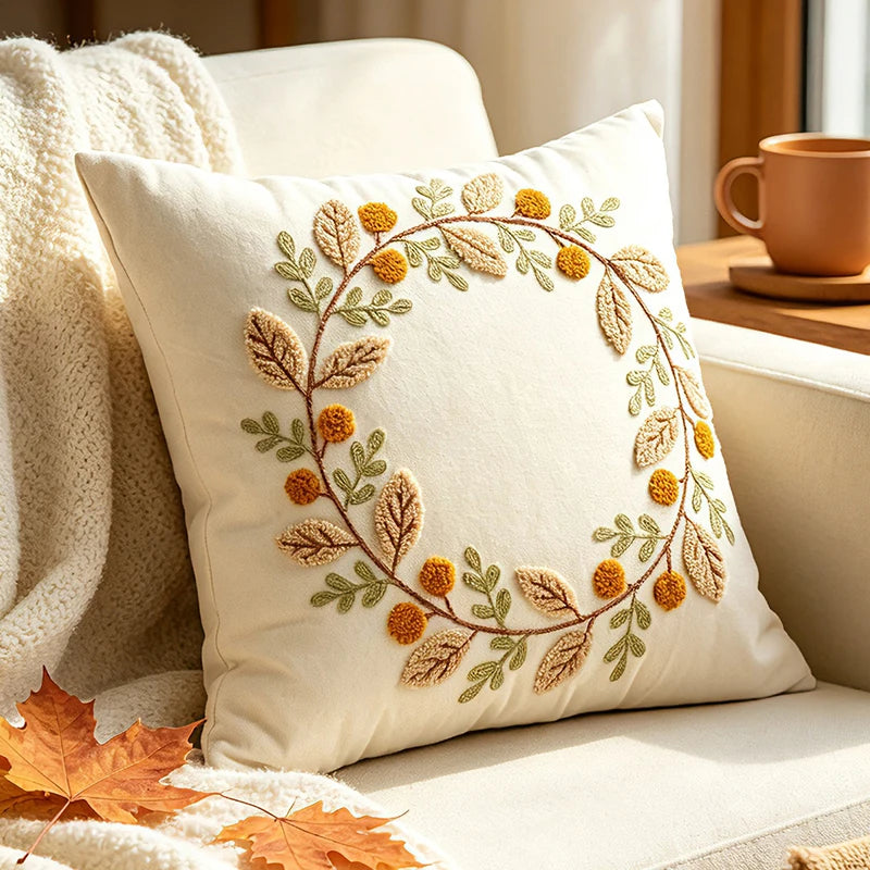 Pumpkin Tufted Velvet Throw Pillow Cover - Autumn Design