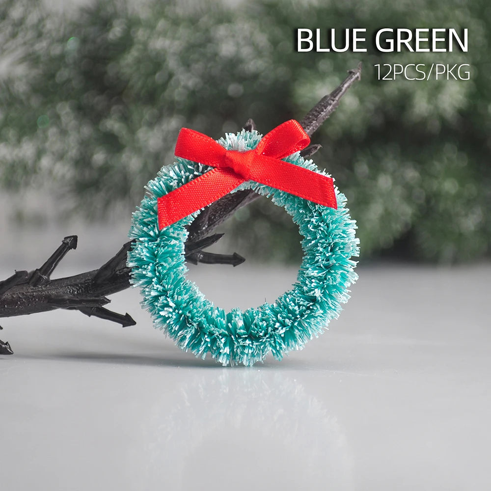 12pcs Christmas Wreath with Bow Tree Decor Mini Door Garland Hanging