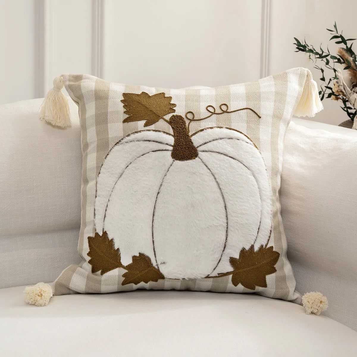 Pumpkin Tufted Velvet Throw Pillow Cover - Autumn Design