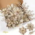 Glitter Christmas Flowers and Berry Picks - 18 Pieces
