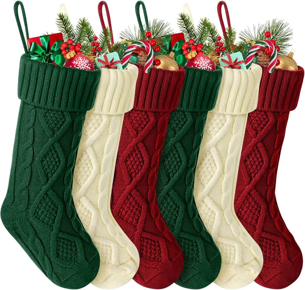 Large Cable Knit Christmas Stocking for Kids