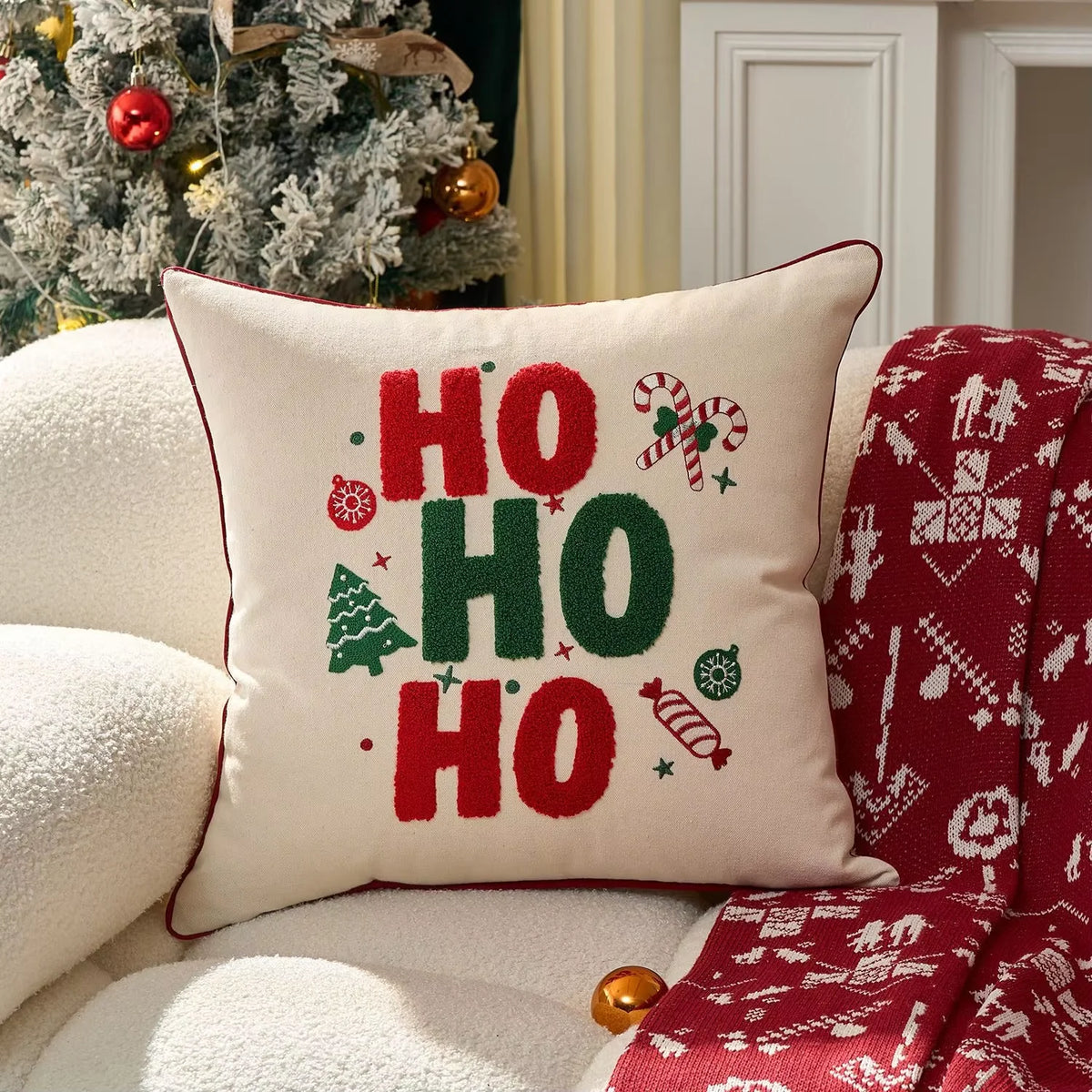 Embroidered Merry Christmas Throw Pillow Case Cover
