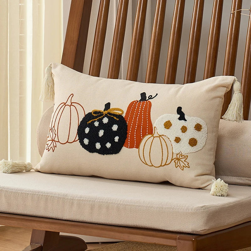 Pumpkin Tufted Velvet Throw Pillow Cover - Autumn Design