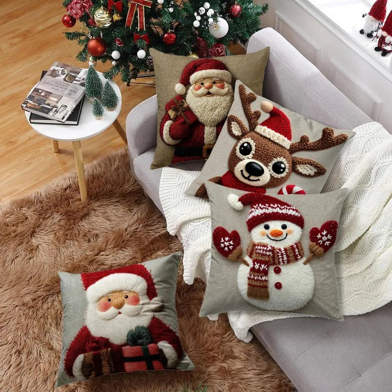 Christmas Pillowcase - 45cm Grey Red Design