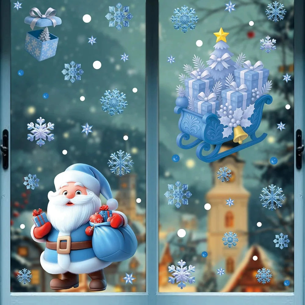 Christmas Decoration Stickers - Blue Elk, Snowman, Santa