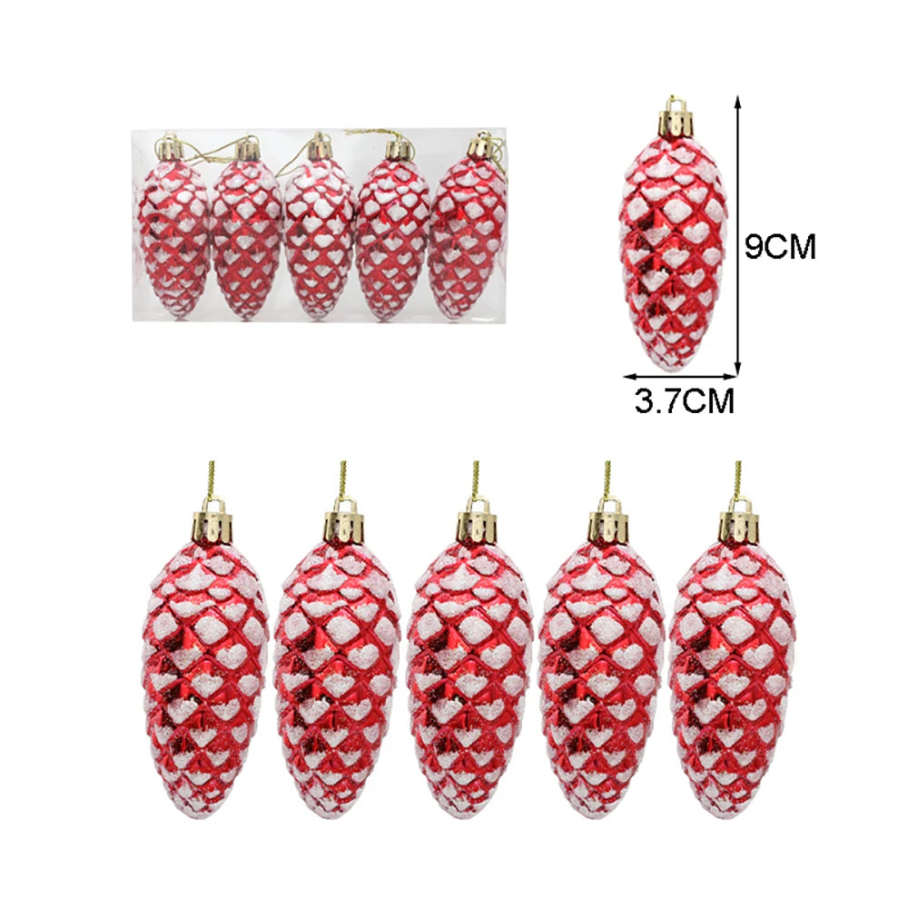 Candy Cane & Pine Cone Christmas Tree Ornaments - Red and Gold
