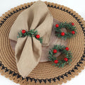 6 Pcs Red Berry and Pine Needle Napkin Rings