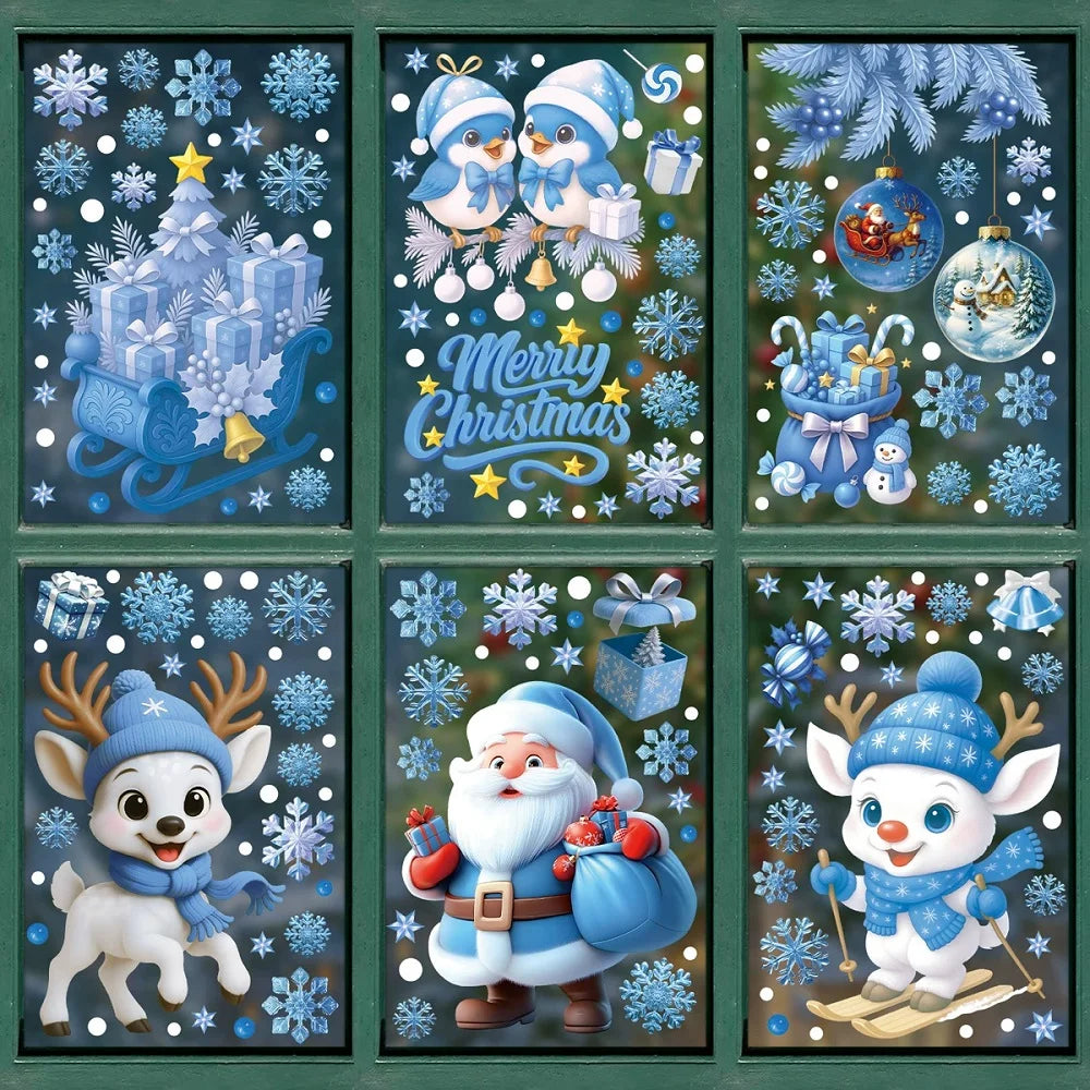 Christmas Decoration Stickers - Blue Elk, Snowman, Santa