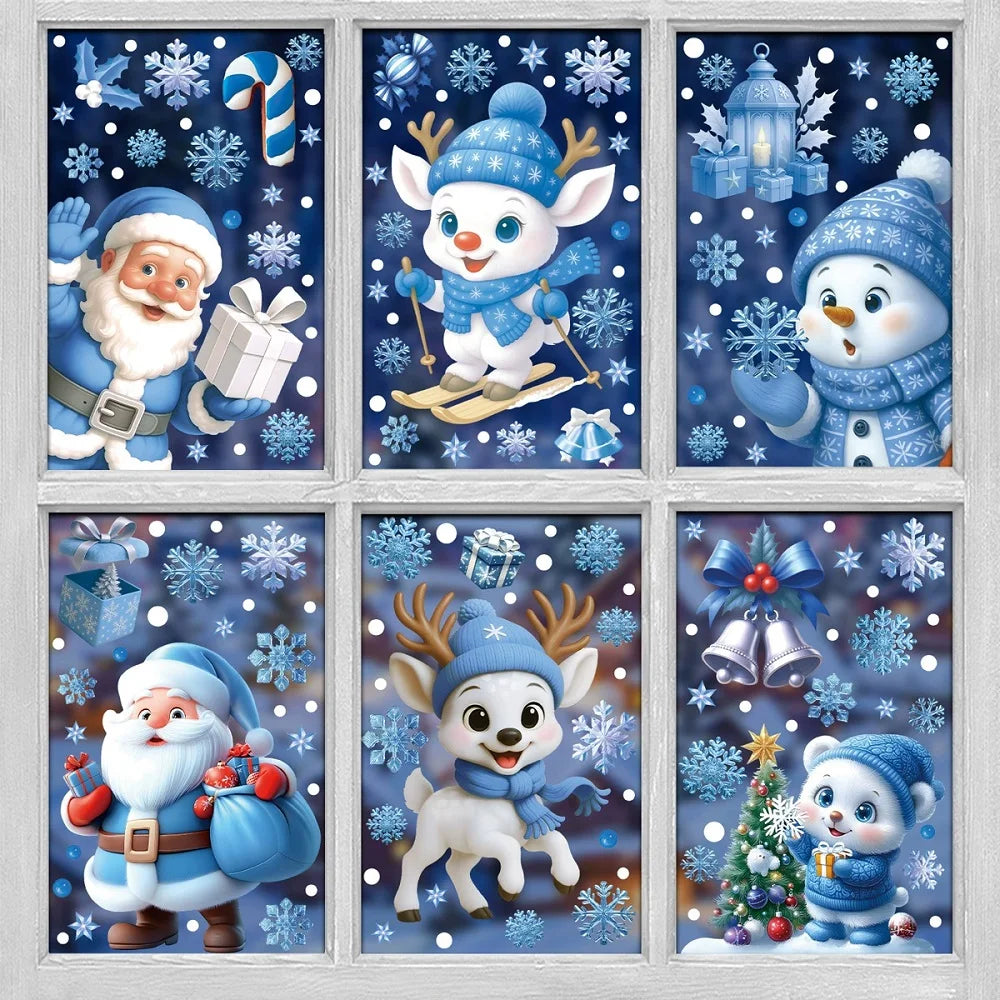 Christmas Decoration Stickers - Blue Elk, Snowman, Santa