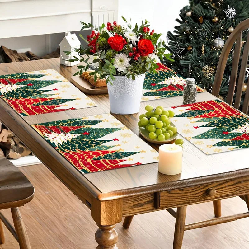 Linen Christmas Tree Placemats - Set of 4