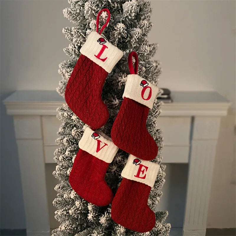 Christmas Socks Knitting Snowflake Letter Stocking