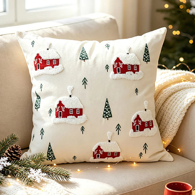 Embroidered Merry Christmas Throw Pillow Case Cover