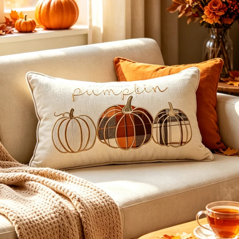 Pumpkin Tufted Velvet Throw Pillow Cover - Autumn Design