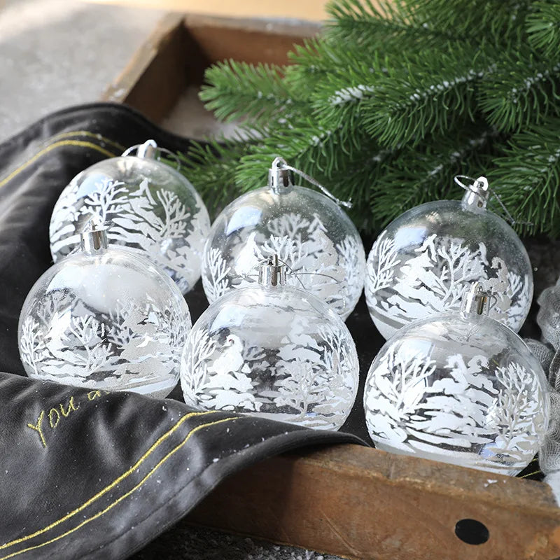 Clear Snow Christmas Ball Ornaments - 6 Pack, 6 cm