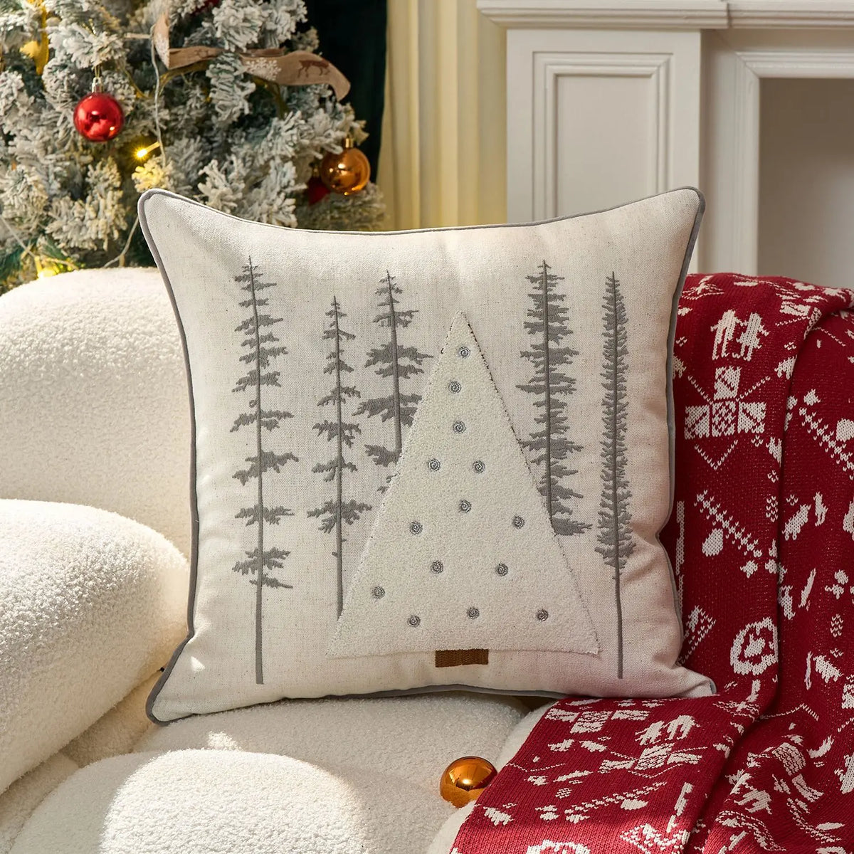 Embroidered Merry Christmas Throw Pillow Case Cover