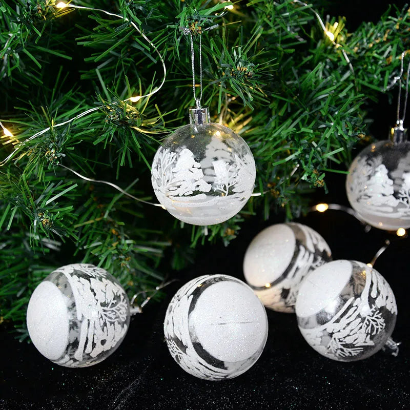 Clear Snow Christmas Ball Ornaments - 6 Pack, 6 cm