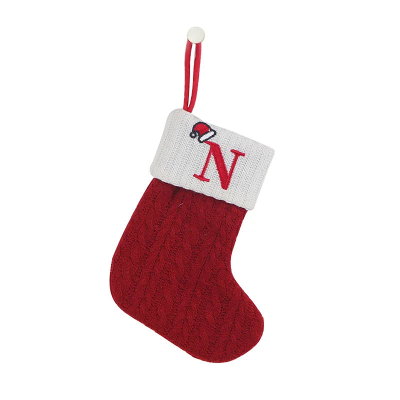 Christmas Socks Knitting Snowflake Letter Stocking