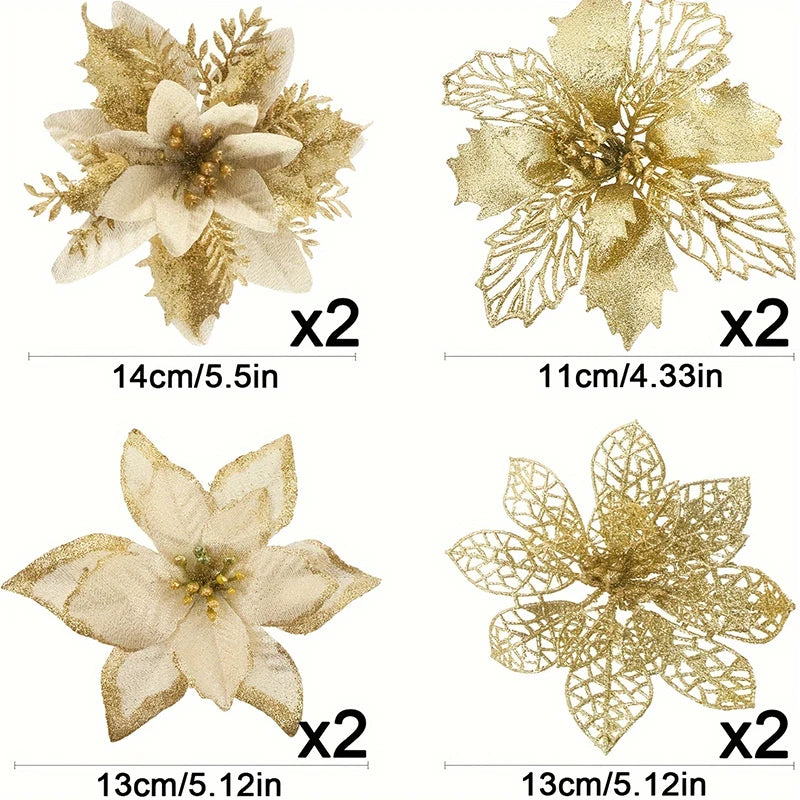 Glitter Christmas Tree Flowers - 8 or 16 Pieces