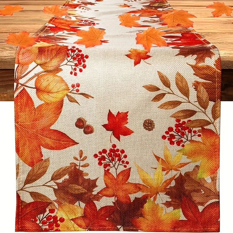 Autumn Leaves Thanksgiving Linen Table Runner - Multiple Sizes