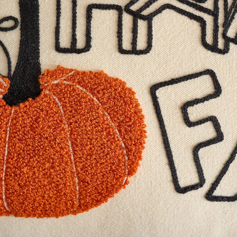 Pumpkin Tufted Velvet Throw Pillow Cover - Autumn Design