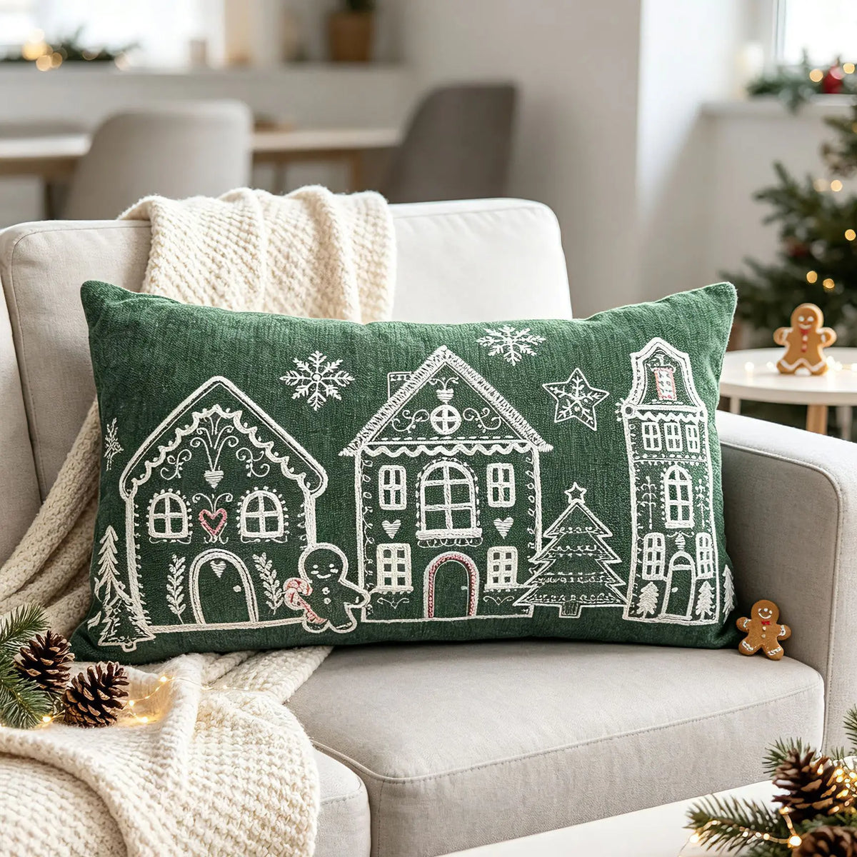 Embroidered Merry Christmas Throw Pillow Case Cover