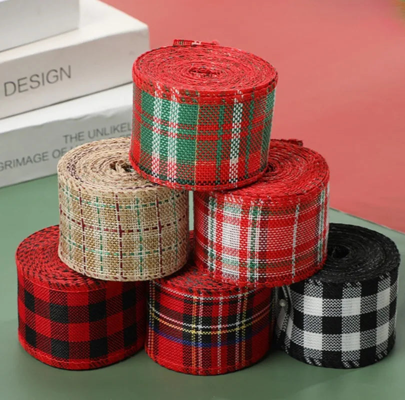 Plaid Wired Ribbon - 6 m Roll, 6 Colorways