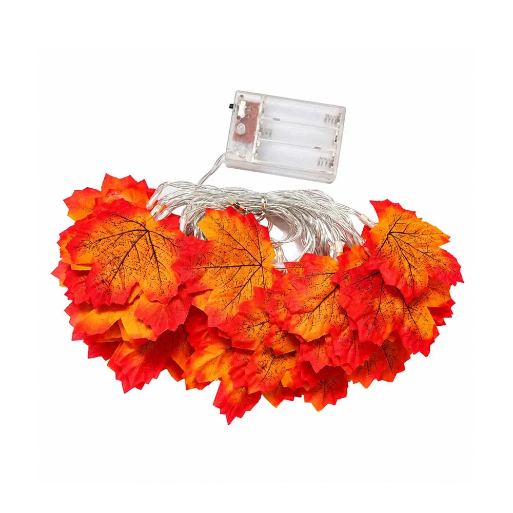 Halloween LED Lights String with Artificial Maple Leaves