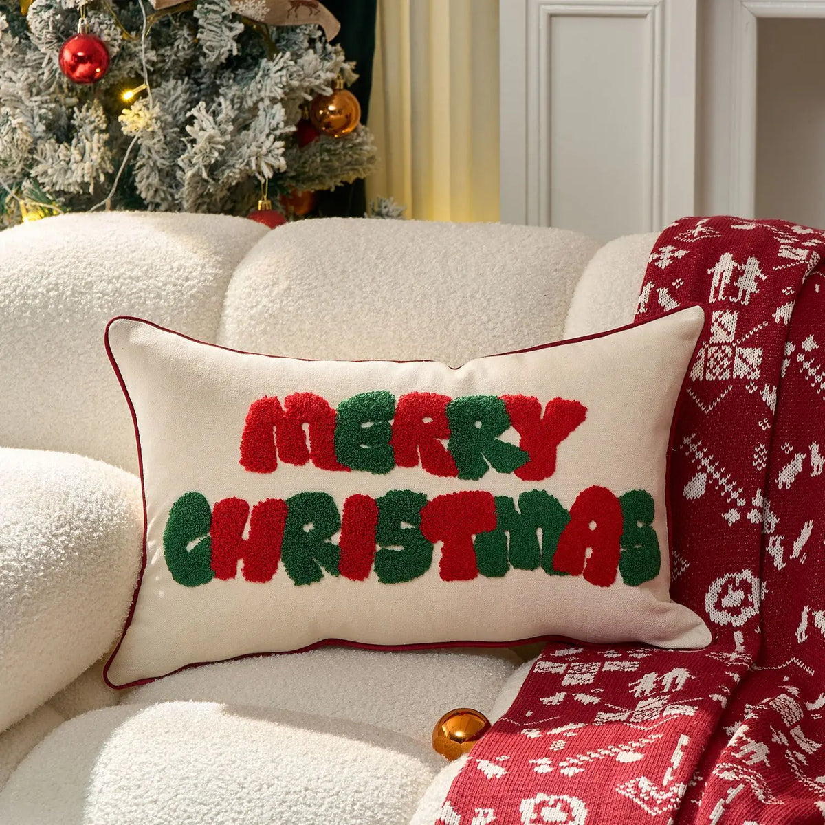 Embroidered Merry Christmas Throw Pillow Case Cover