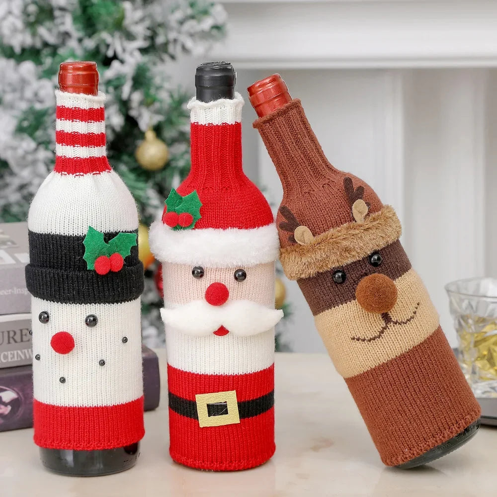 Christmas Wine Bottle Cover Set - Woven Bags