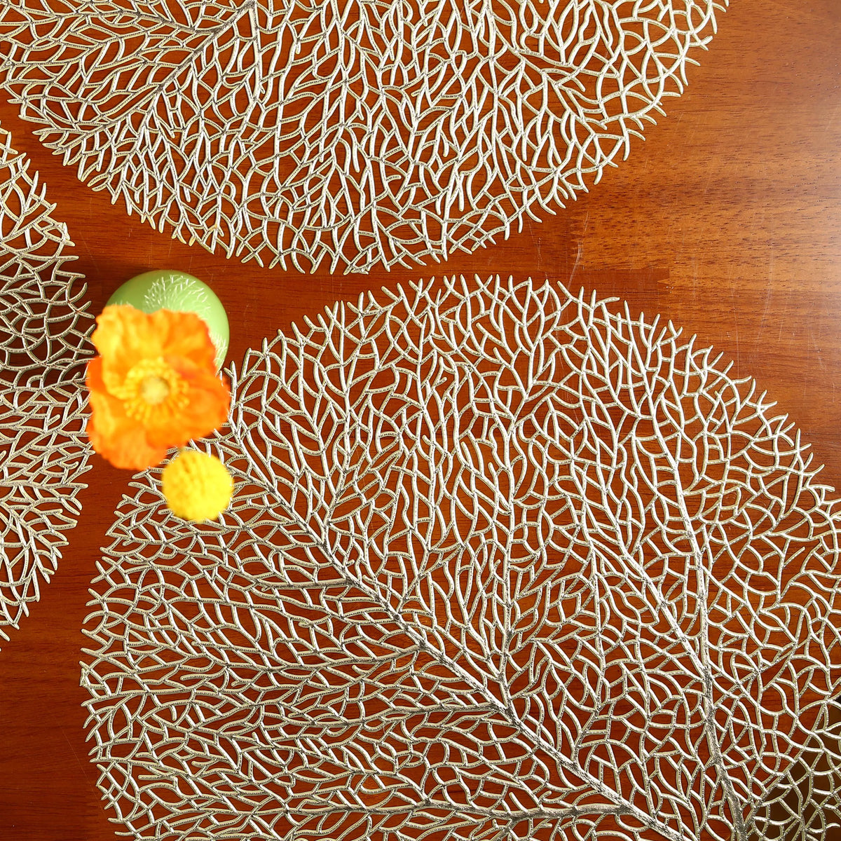Set of 4 Golden Leaf PVC Table Mats