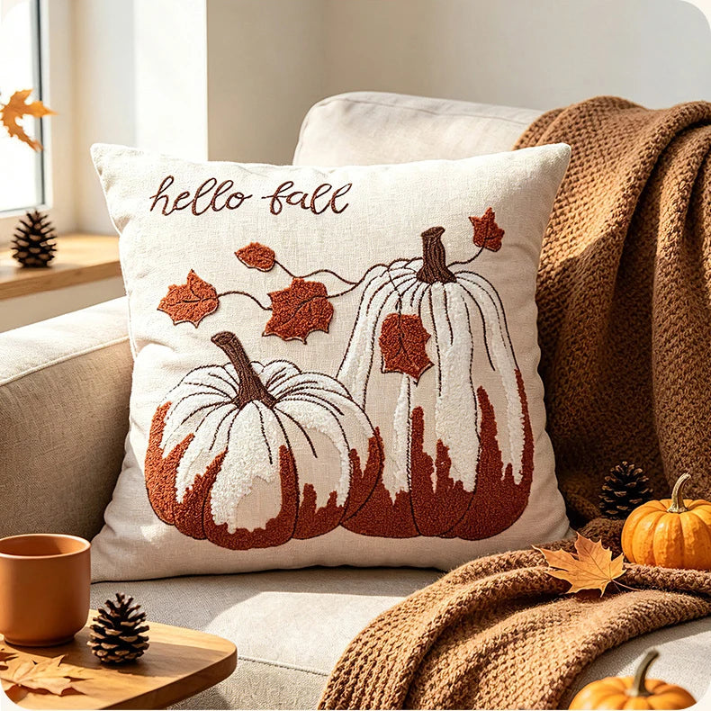 Pumpkin Tufted Velvet Throw Pillow Cover - Autumn Design