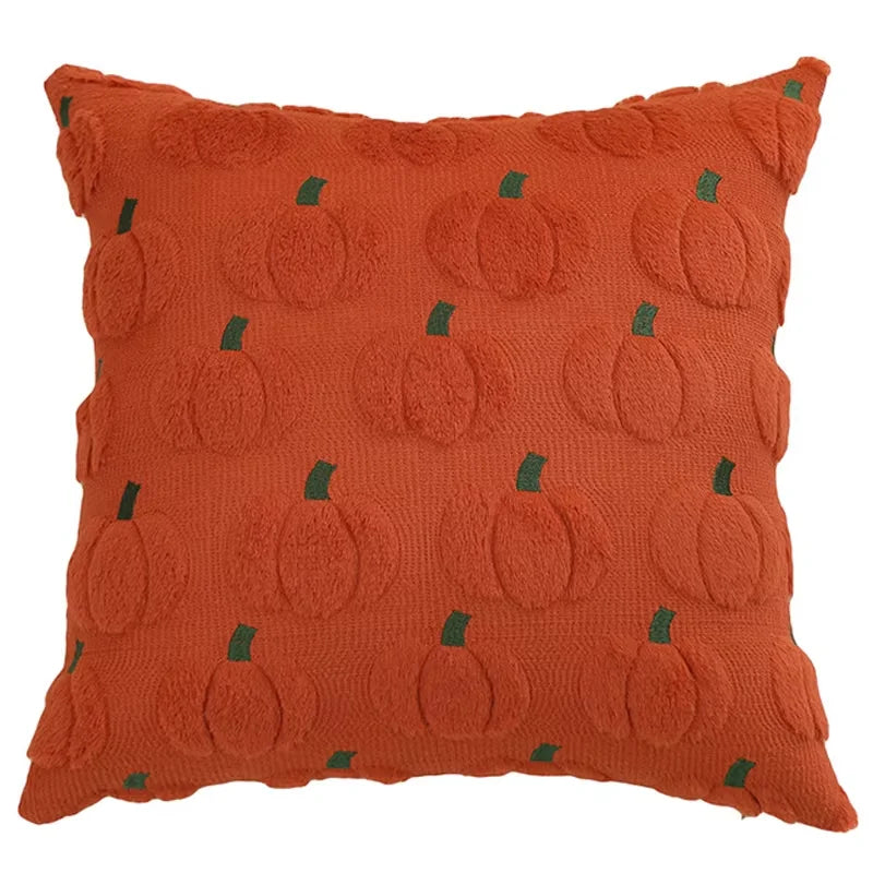Pumpkin Tufted Velvet Throw Pillow Cover - Autumn Design