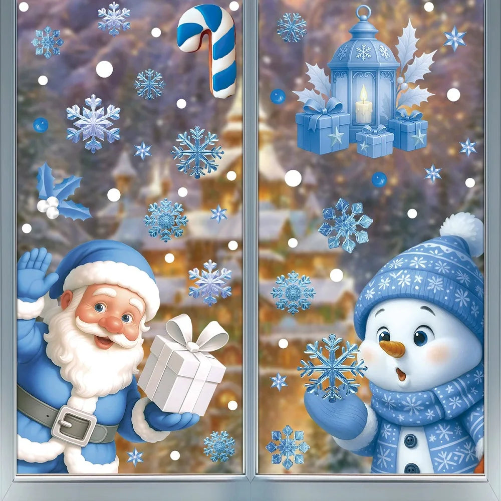 Christmas Decoration Stickers - Blue Elk, Snowman, Santa