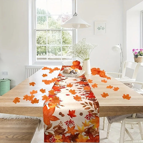 Autumn Leaves Thanksgiving Linen Table Runner - Multiple Sizes