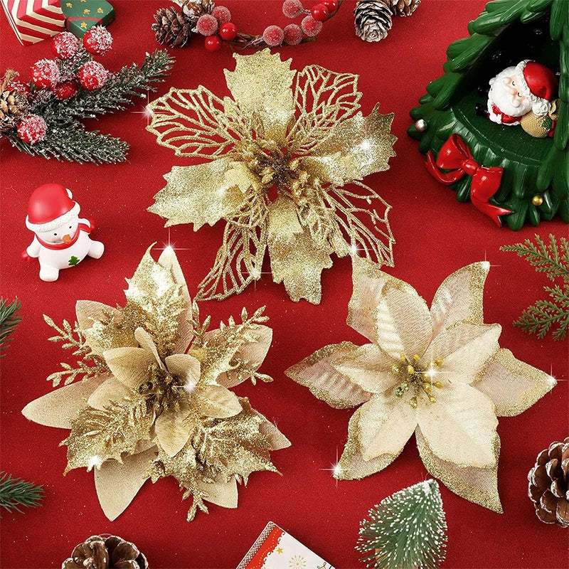 Glitter Christmas Tree Flowers - 8 or 16 Pieces