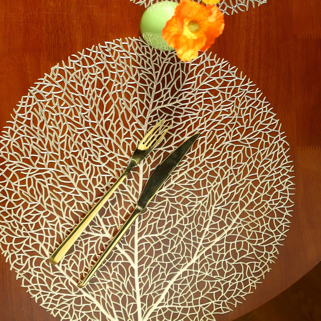 Set of 4 Golden Leaf PVC Table Mats