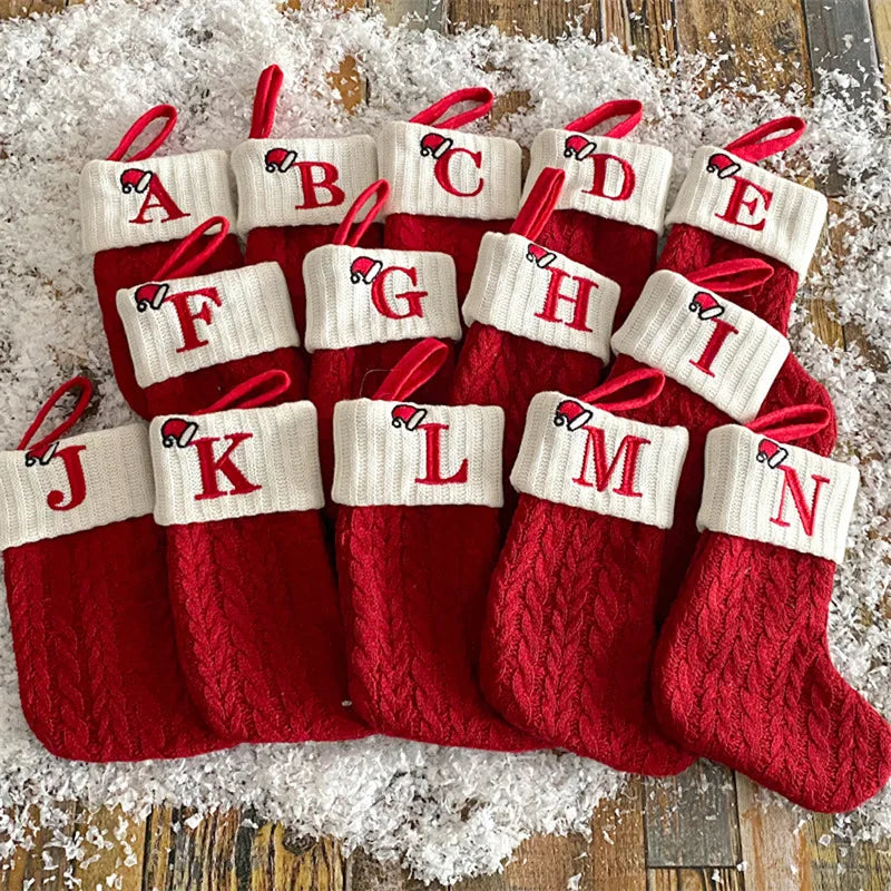 Christmas Socks Knitting Snowflake Letter Stocking