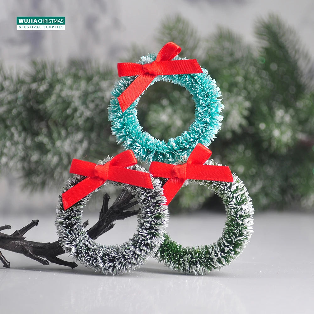 12pcs Christmas Wreath with Bow Tree Decor Mini Door Garland Hanging