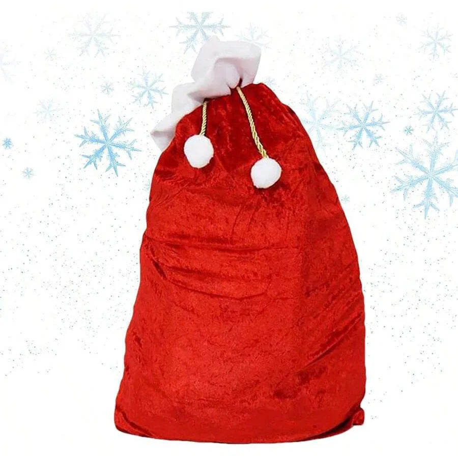 Large Red Velvet Christmas Gift Sack with White Pompom